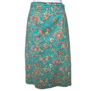 Adrianna Papell Womens Teal Blue Pink Floral Paisley Midi Skirt Sz 12 Boho Retro